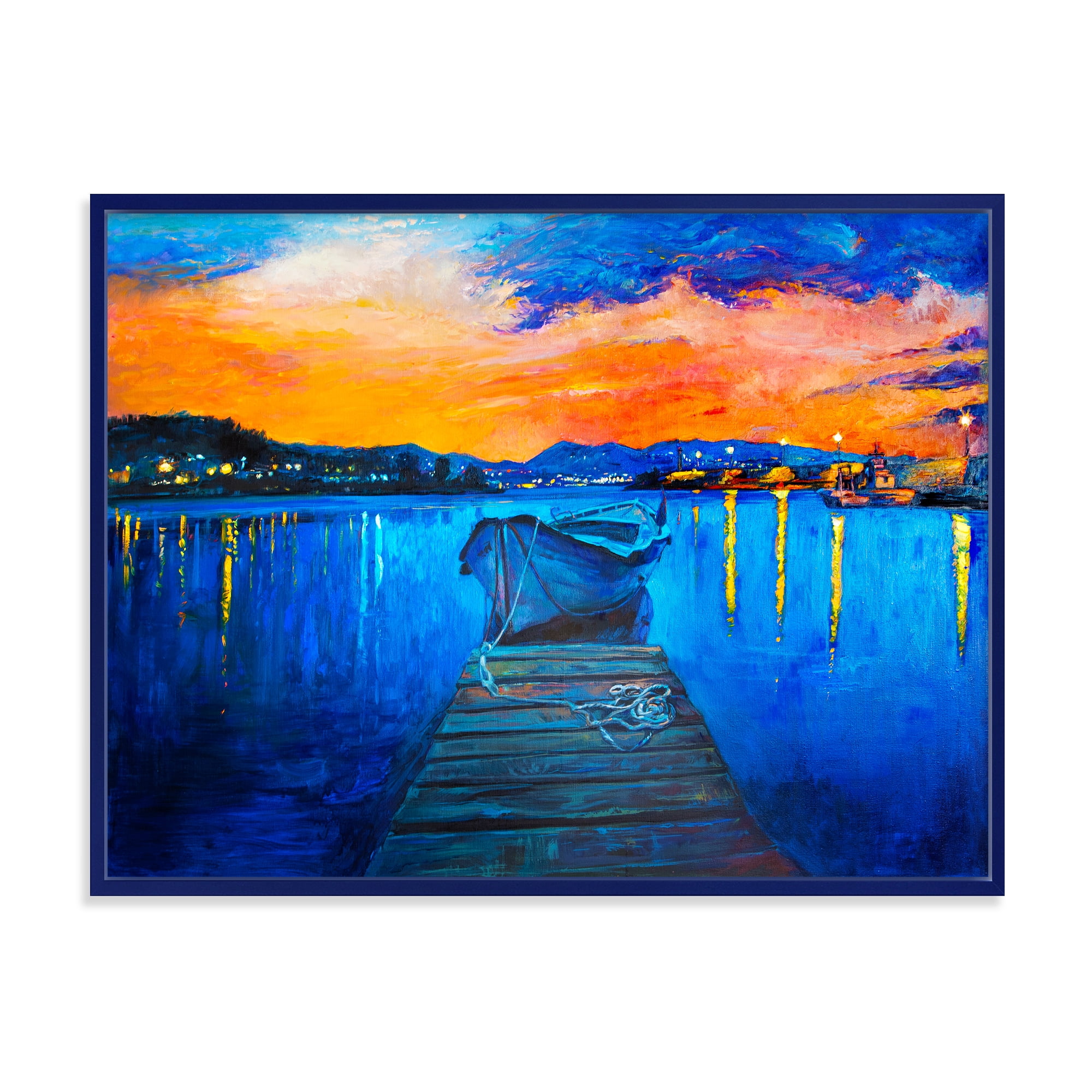 Designart 'Boats During Warm Sunset Resting On The Water III' Nautical & Coastal Framed Canvas Wall Art Print
