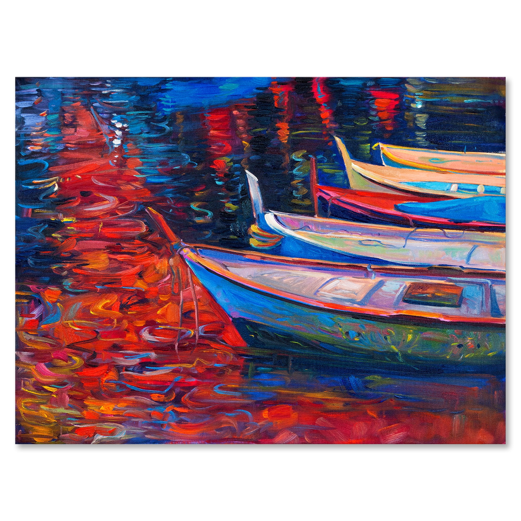 Designart ' Boats During Warm Sunset Resting On The Water IX ' Nautical & Coastal Canvas Wall Art Print