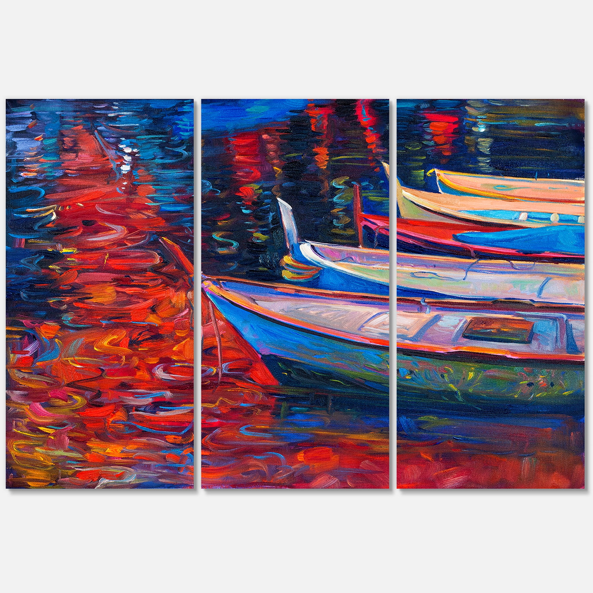 Designart ' Boats During Warm Sunset Resting On The Water IX ' Nautical & Coastal Canvas Wall Art Print