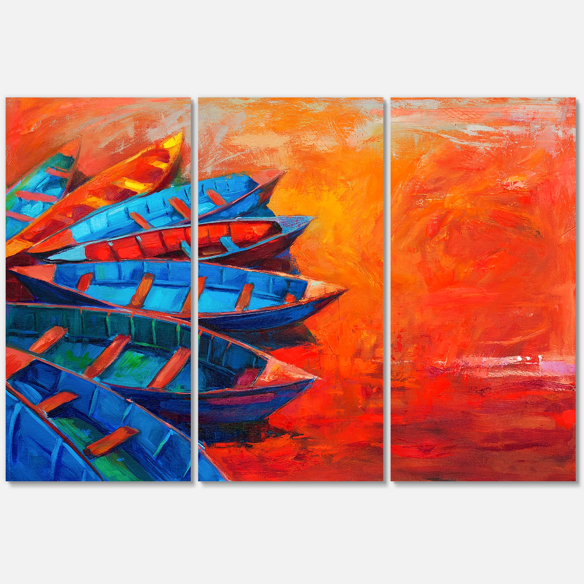 Designart ' Boats During Warm Sunset Resting On The Water V ' Nautical & Coastal Canvas Wall Art Print