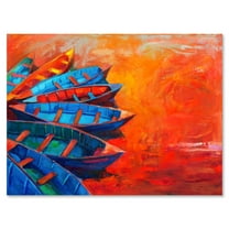 Designart ' Boats During Warm Sunset Resting On The Water V ' Nautical & Coastal Canvas Wall Art Print