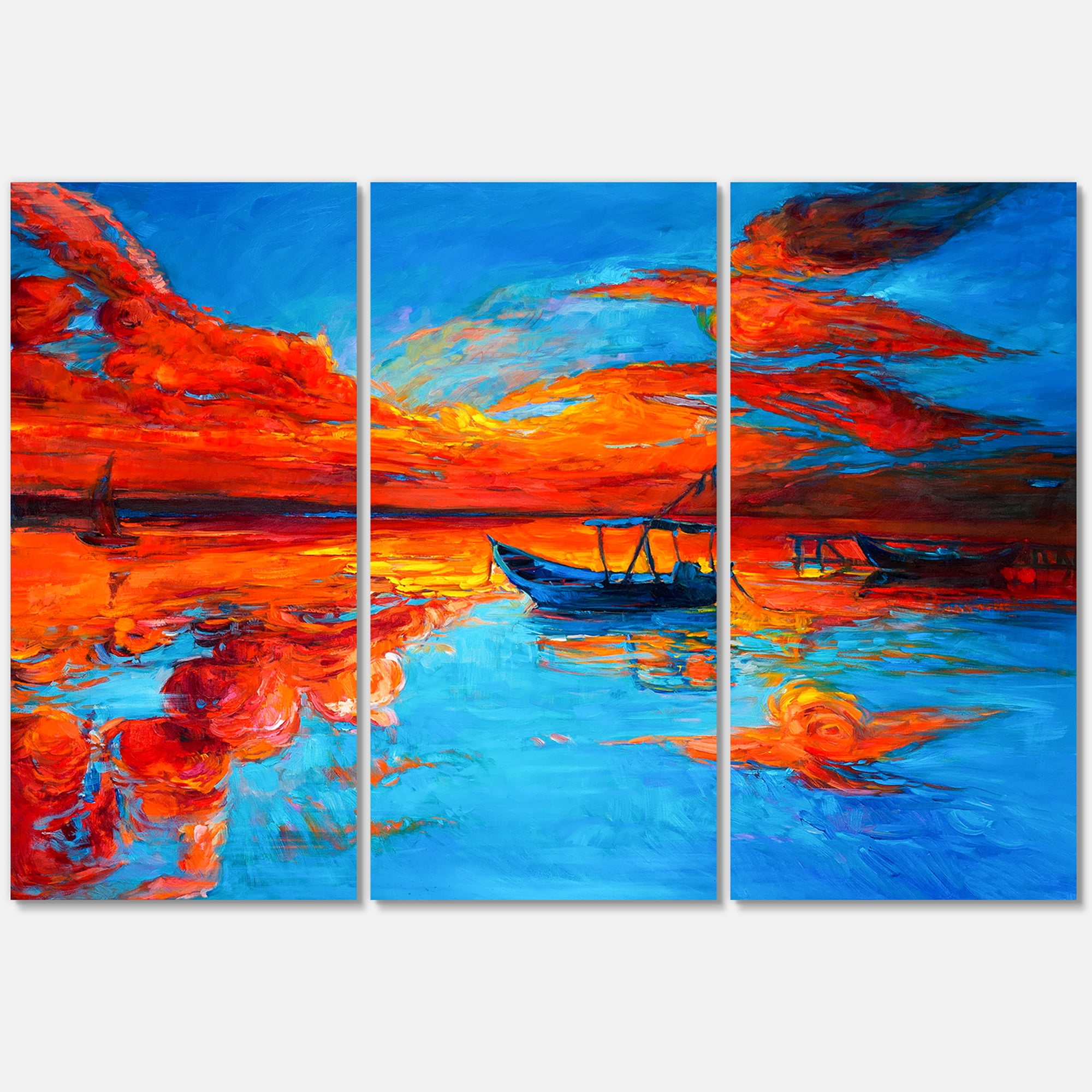 Designart ' Boats During Warm Sunset Resting On The Water VI ' Nautical & Coastal Canvas Wall Art Print