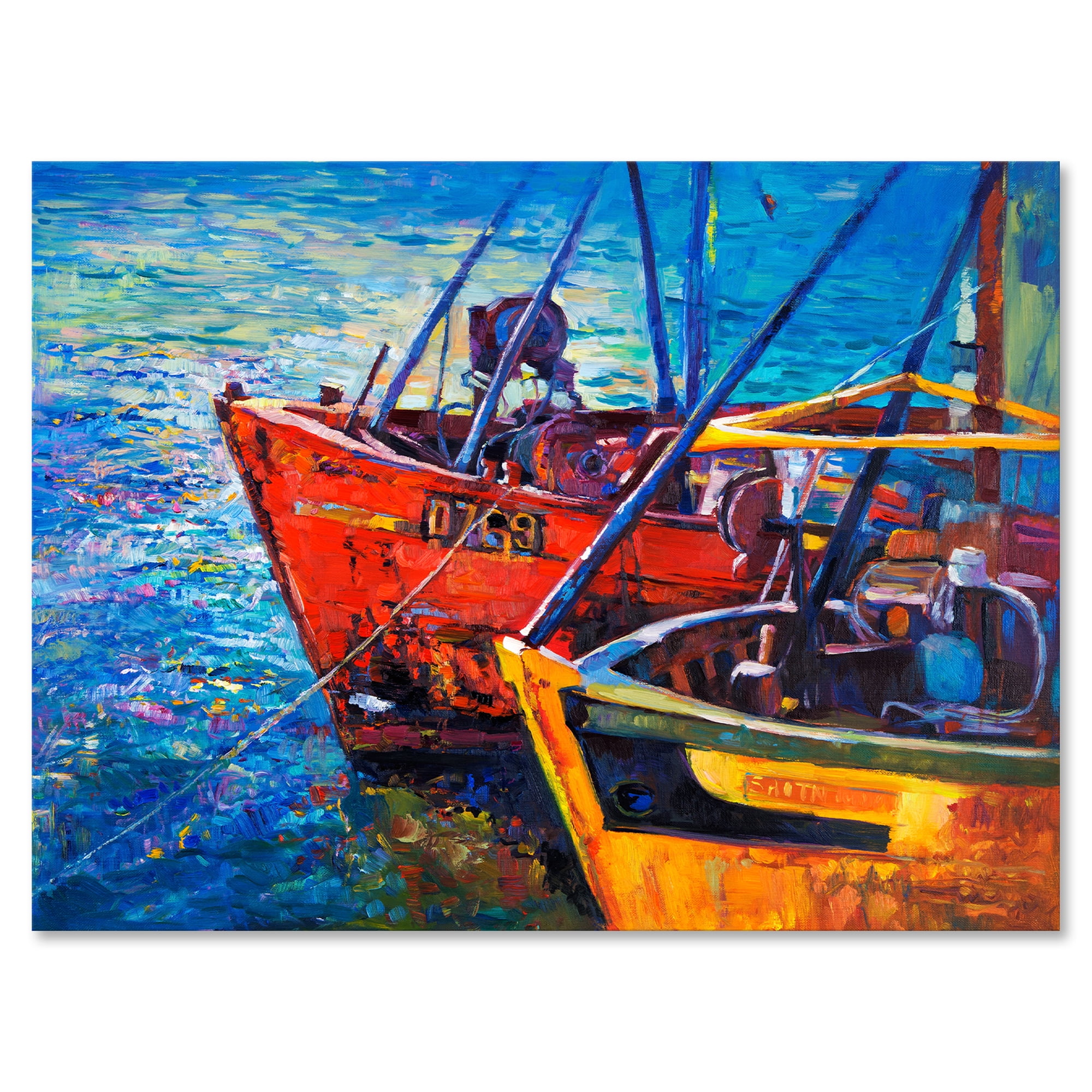 Designart ' Boats During Warm Sunset Resting On The Water VII ' Nautical & Coastal Canvas Wall Art Print