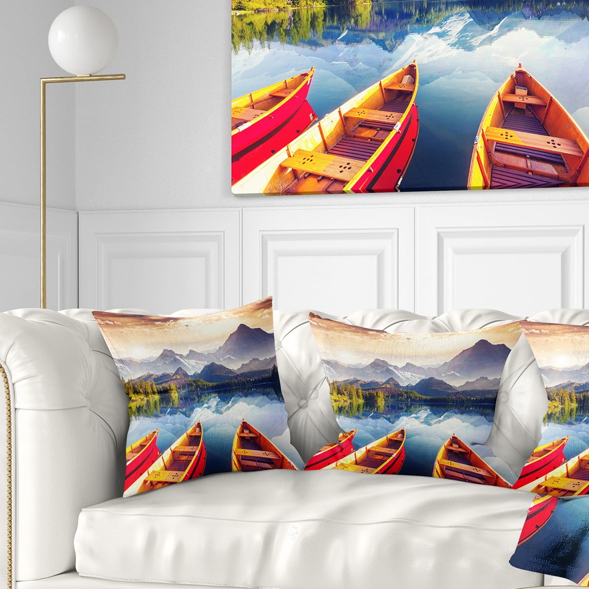 Designart Boats Heading to Lake - Landscape Printed Throw Pillow - 18x18