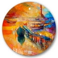 thumbnail image 1 of Designart 'Boats Near Coastal Town Resting On The Water III' Nautical & Coastal Circle Metal Wall Art 23x23 - Disc of 23, 1 of 5