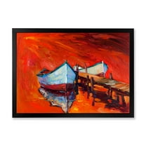 Designart 'Boats Near Coastal Town Resting On The Water IV' Nautical & Coastal Framed Art Print