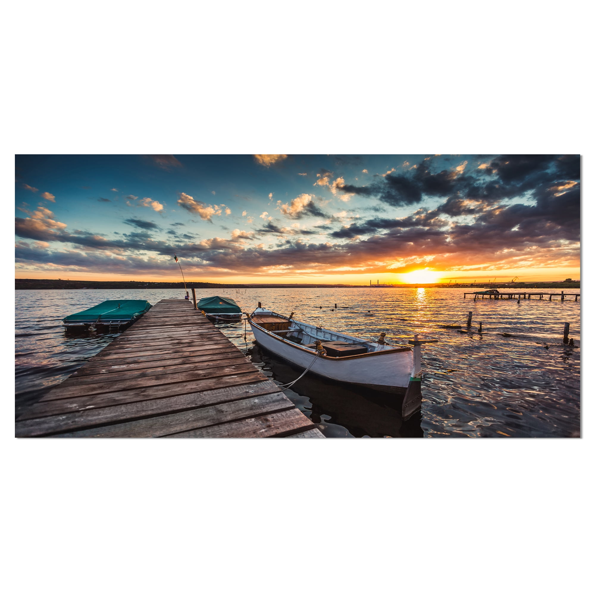 Designart 'Boats and Jetty under Dramatic Sky ' Modern Canvas Art Print