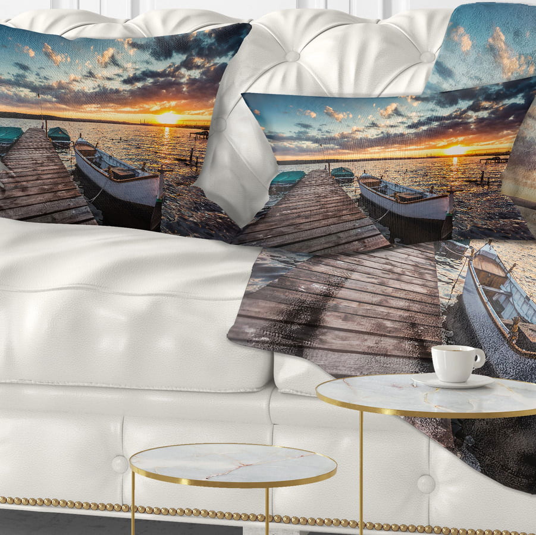 Designart Boats and Jetty under Dramatic Sky - Modern Throw Pillow - 12x20