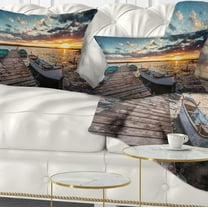Designart Boats and Jetty under Dramatic Sky - Modern Throw Pillow - 12x20