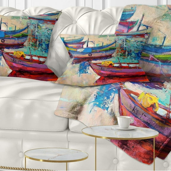 Designart Boats and Ocean - Seascape Throw Pillow - 12x20