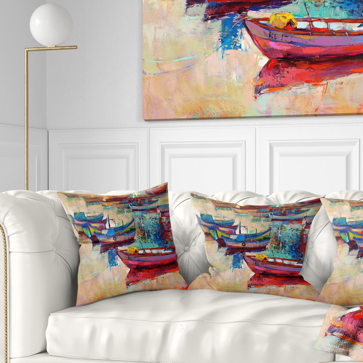 Designart Boats and Ocean - Seascape Throw Pillow - 18x18