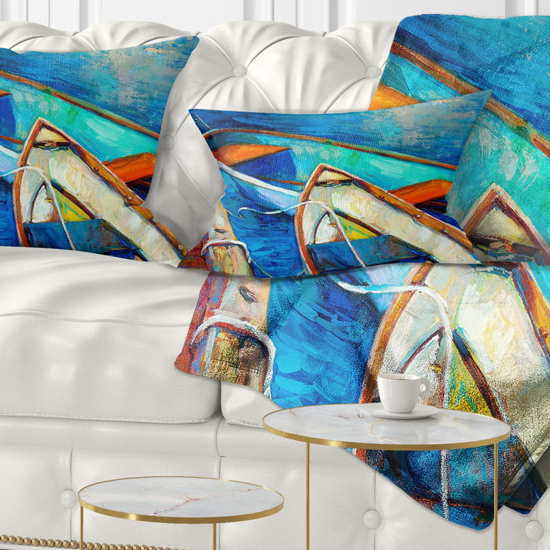 Designart Boats and Pier in Blue Shade - Seascape Throw Pillow - 12x20