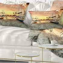 Designart Boats at Sunset - Seashore Photography Throw Pillow - 12x20