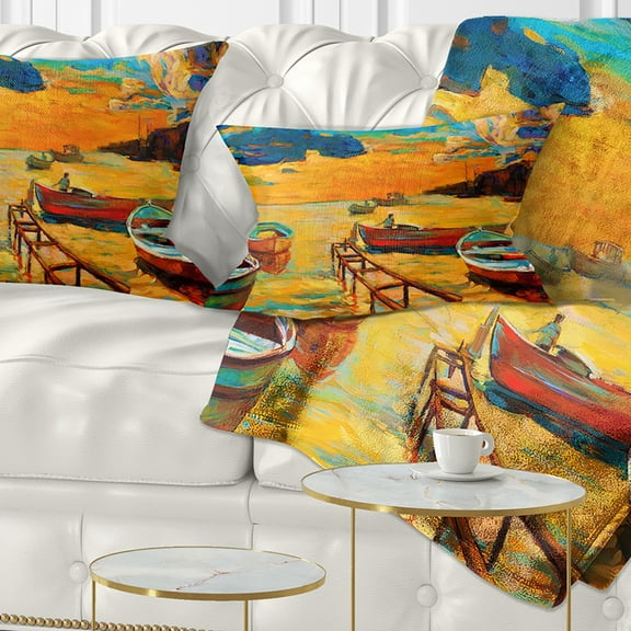 Designart Boats in Beautiful Sea - Seascape Throw Pillow - 12x20