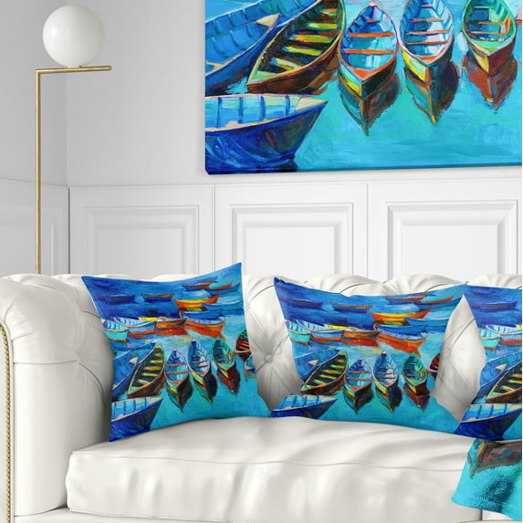 Designart Boats in Blue Sea - Seascape Throw Pillow - 18x18