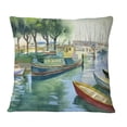 thumbnail image 1 of Designart Boats in River Watercolor - Landscape Printed Throw Pillow - 18x18, 1 of 1