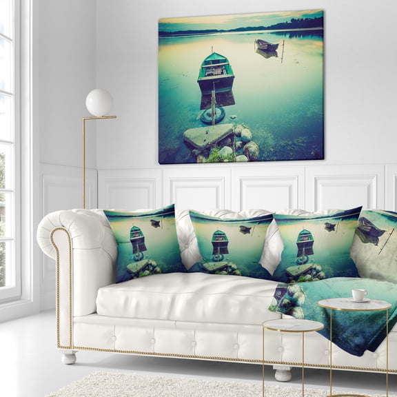 Designart Boats in Vintage Style Lake - Boat Throw Pillow - 18x18