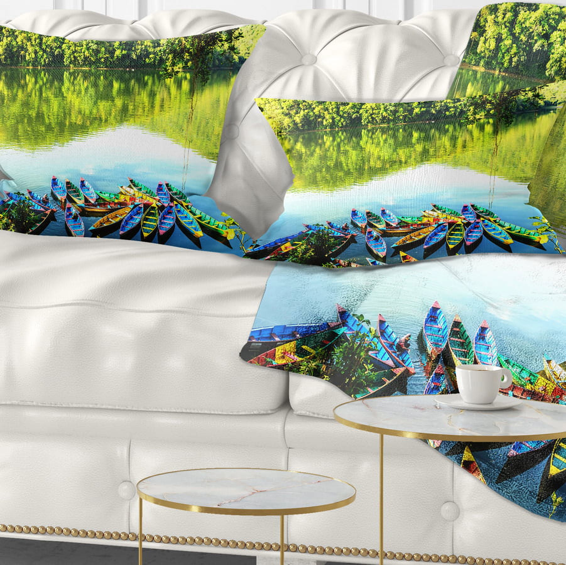 Designart Boats in the Lake Pokhara Nepal - Boat Throw Pillow - 12x20