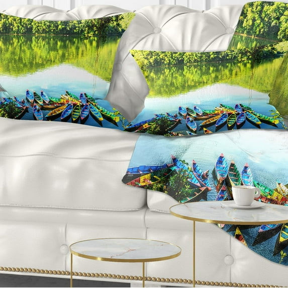 Designart Boats in the Lake Pokhara Nepal - Boat Throw Pillow - 12x20