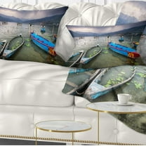 Designart Boats near Pokhara Lake - Boat Throw Pillow - 12x20