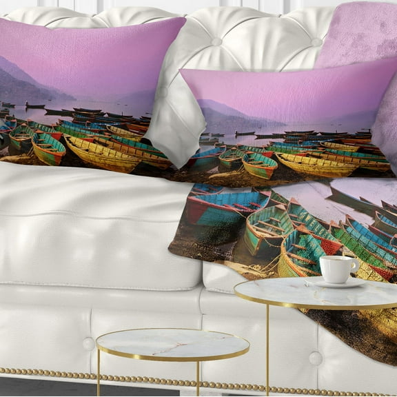 Designart Boats under Twilight Sky in Phewa - Boat Throw Pillow - 12x20