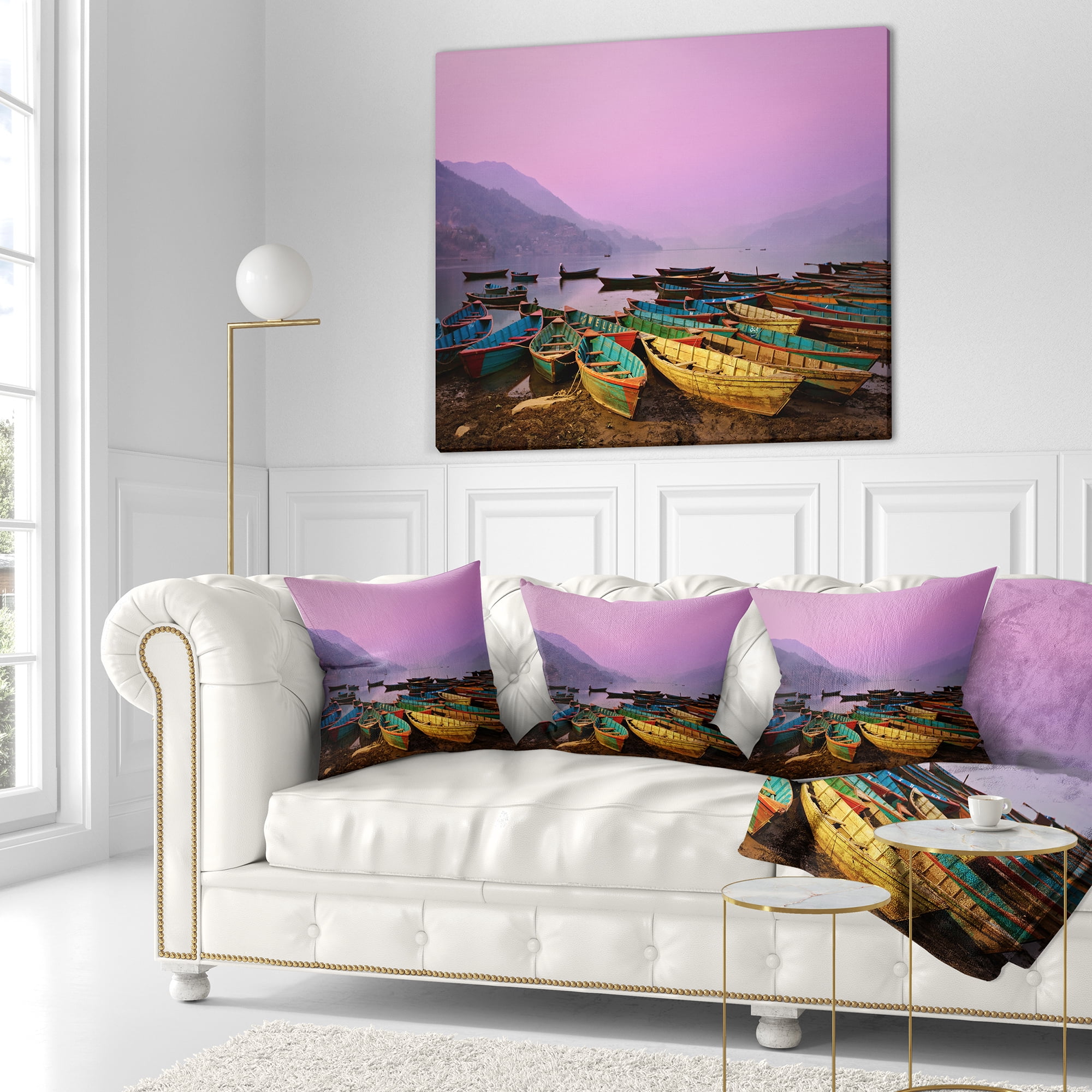 Designart Boats under Twilight Sky in Phewa - Boat Throw Pillow - 16x16