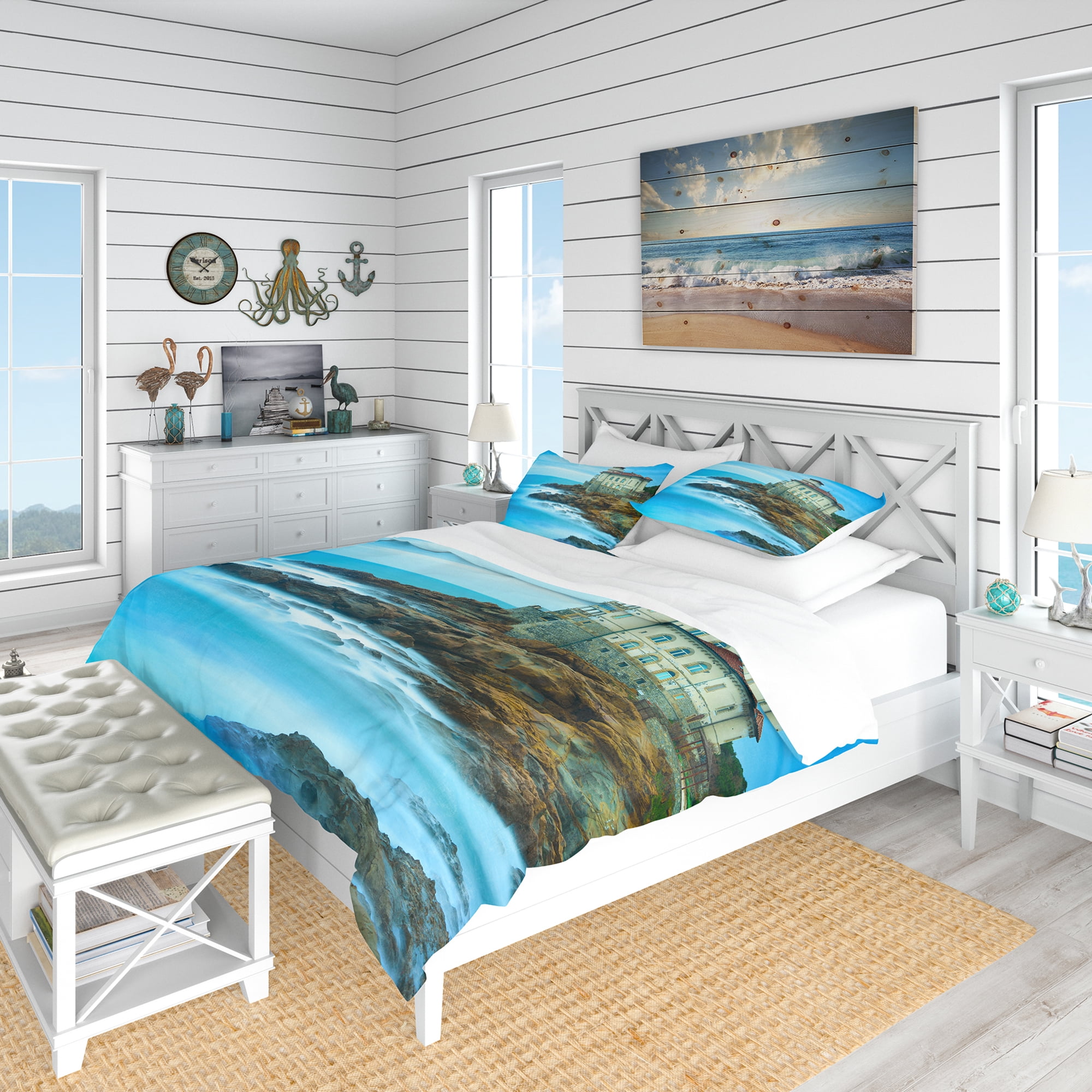 Designart 'Boccale Castle on Cliff Rock and Sea' Bohemian & Eclectic Duvet Cover Set
