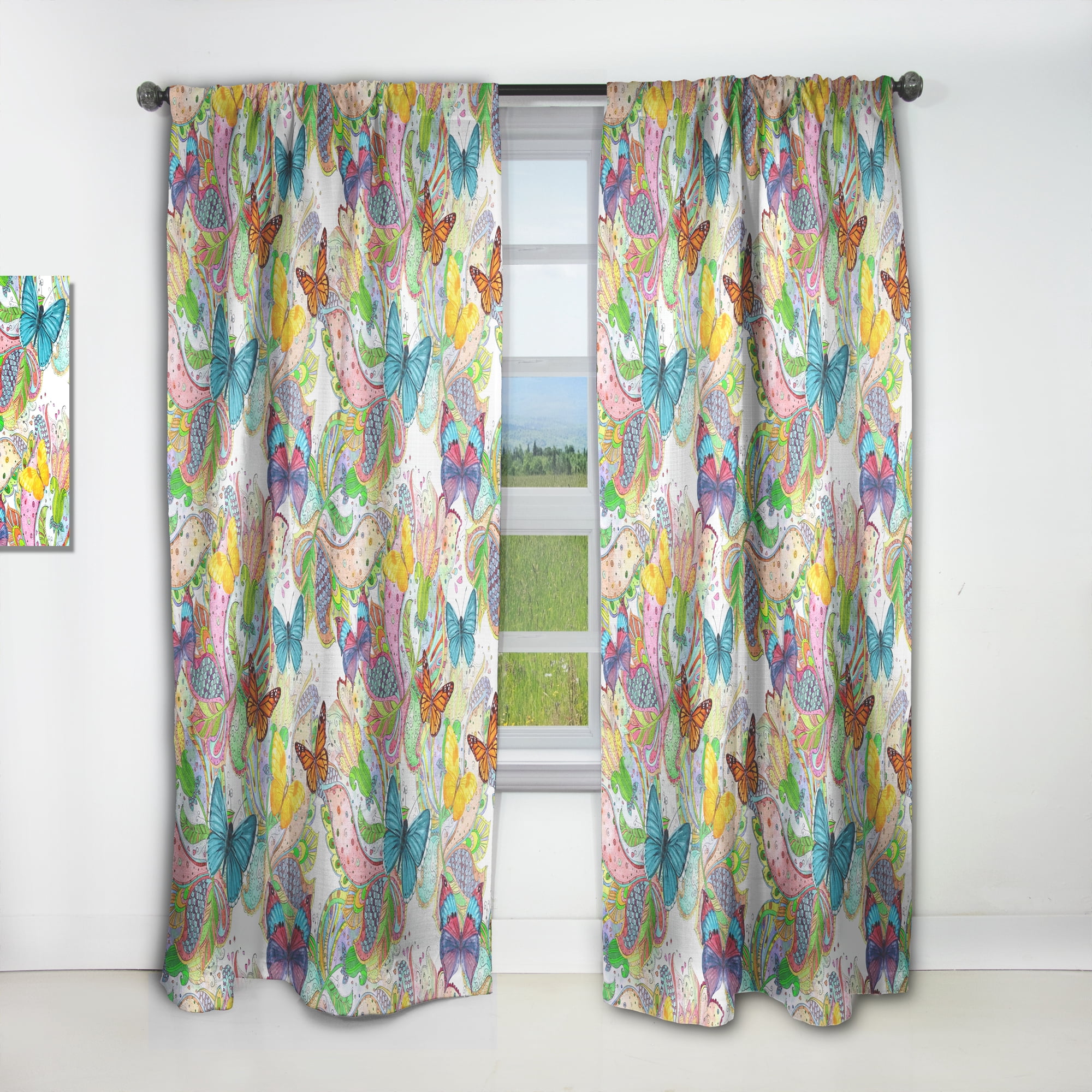 Designart 'Bohemian Colorful Butterflies' Floral Curtain Panel