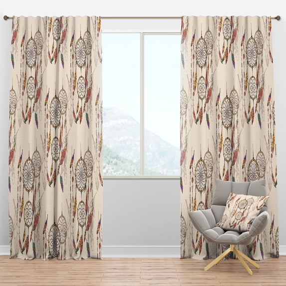 Designart 'Bohemian Dream Catcher With Feathers and Beads' Southwestern Blackout Curtain Panel