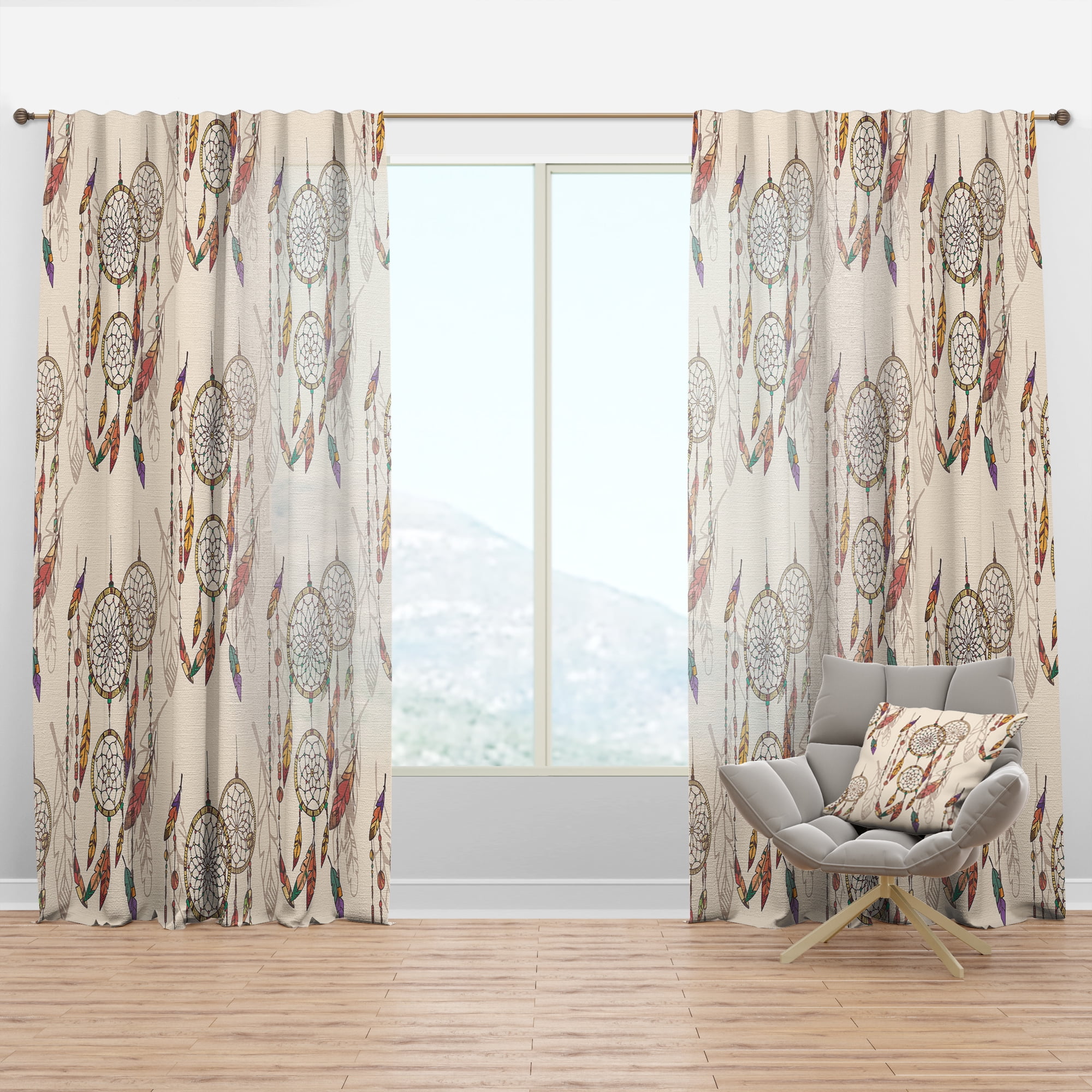 Designart 'Bohemian Dream Catcher With Feathers and Beads' Southwestern Curtain Panel