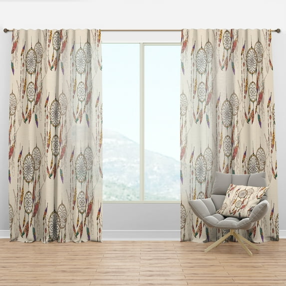 Designart 'Bohemian Dream Catcher With Feathers and Beads' Southwestern Curtain Panel
