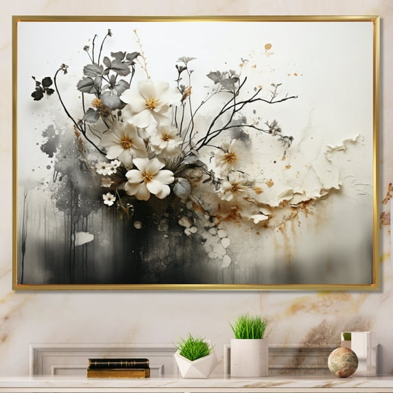 Designart "Bohemian Earthly Floral composition I" Abstract Floater Framed Wall Art Living Room
