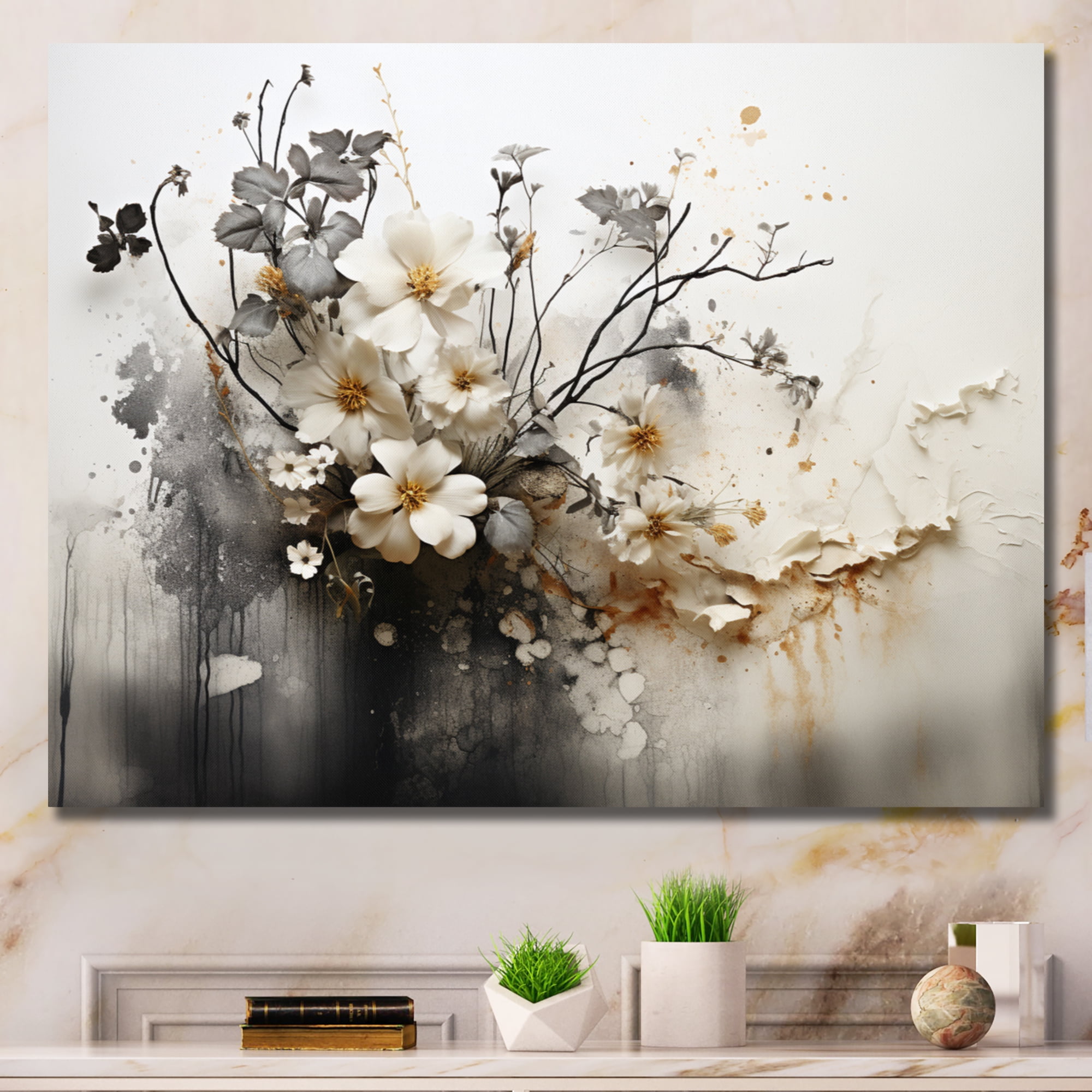 Bohemian Earthly Floral Abstract Canvas Wall Art, 20x12