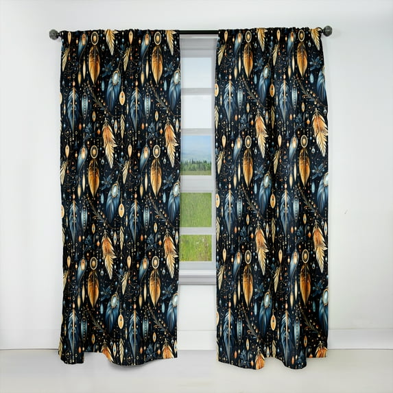 Designart "Bohemian Feather Allure" Boho Blackout Curtain Panels