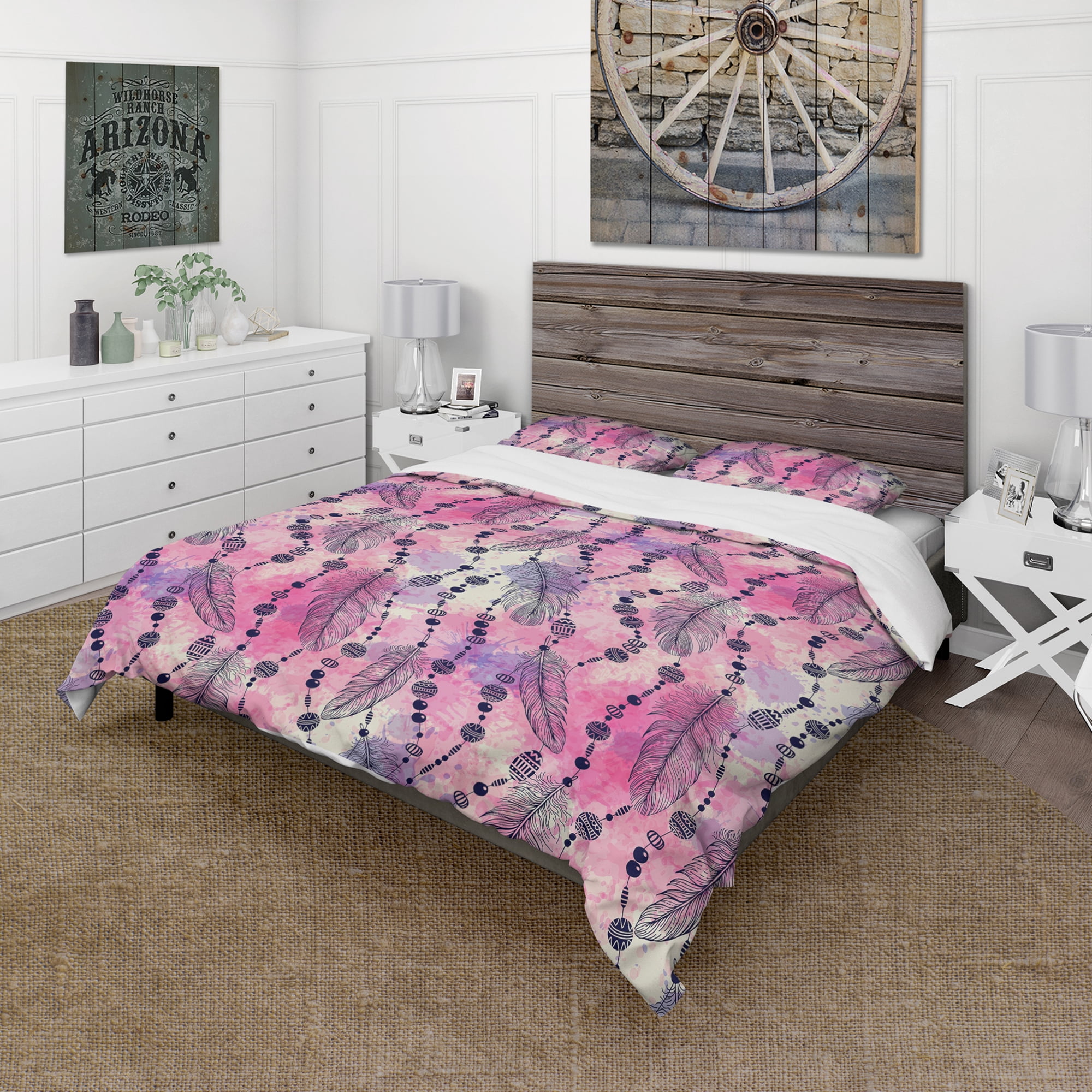 Designart 'Bohemian Feathers and Beads' Abstract Duvet Cover Set