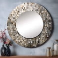 thumbnail image 1 of Designart "Bohemian Medley in Brown and White" Boho Mosaic Brown Large Round Mirror - Round Bedroom Mirror Wall Decor - Bohemian Round Printed Mirror - 23" x 23", 1 of 7
