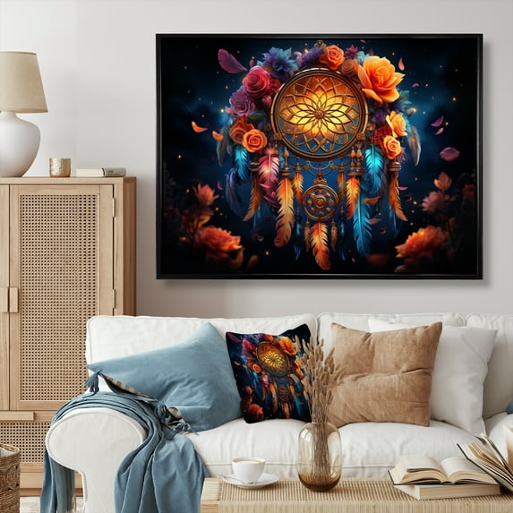 Designart "Bohemian Rhapsody Dreamcatcher II" Spiritual Floater Framed Wall Art Living Room