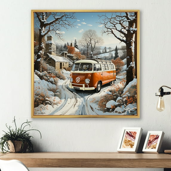 Designart "Bohemian Van Winter Charm" Car/Van Floater Framed Canvas Art Print