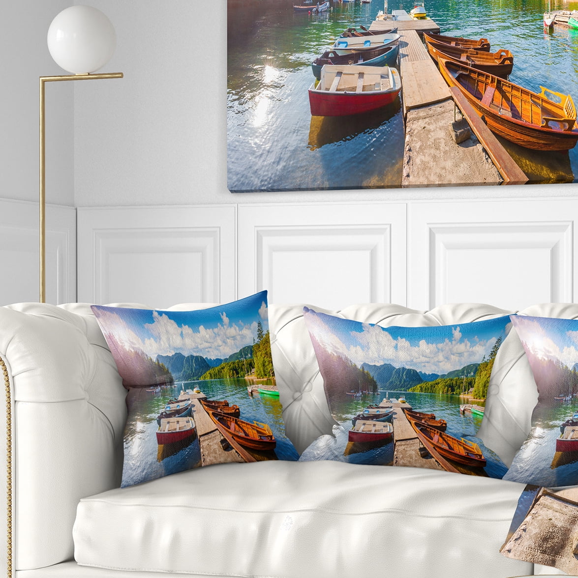 Designart Bohinj Lake Sunny Morning - Landscape Photography Throw Pillow - 18x18