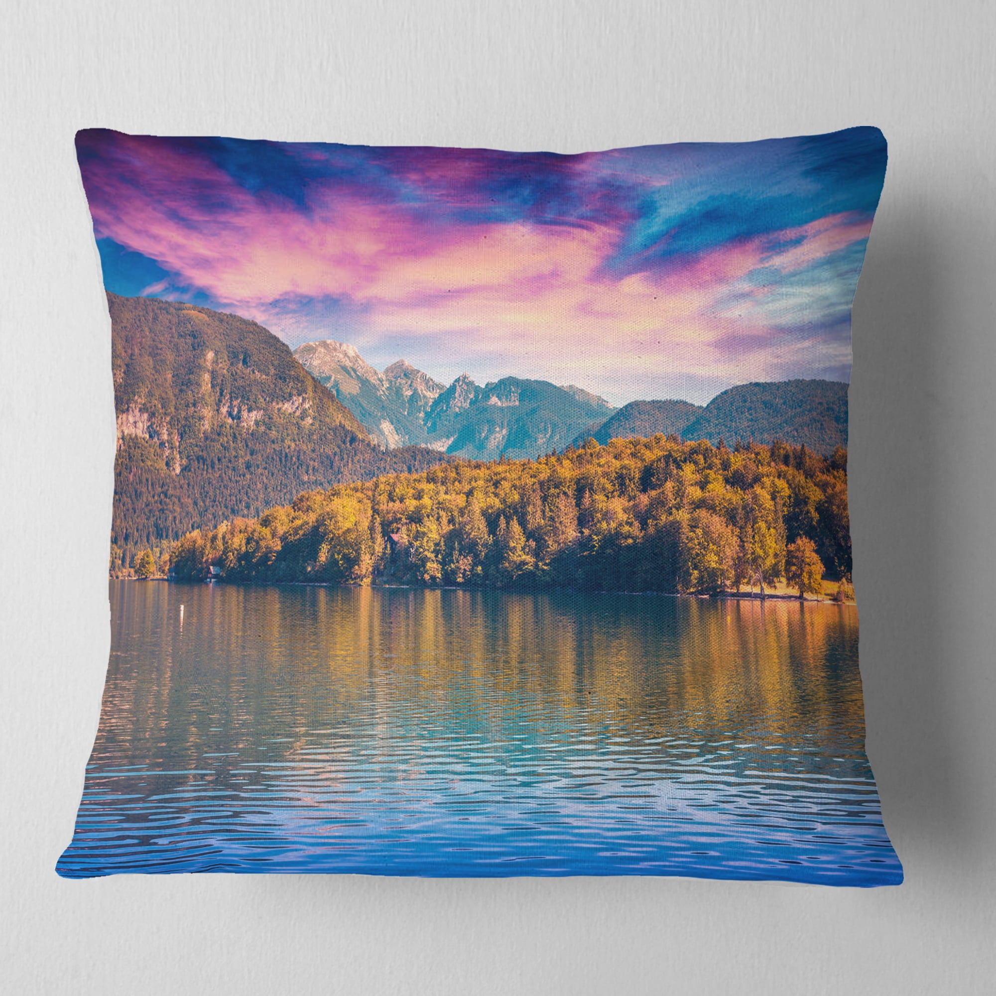 Designart Bohinj Lake in Triglav National Park - Landscape Printed Throw Pillow - 18x18