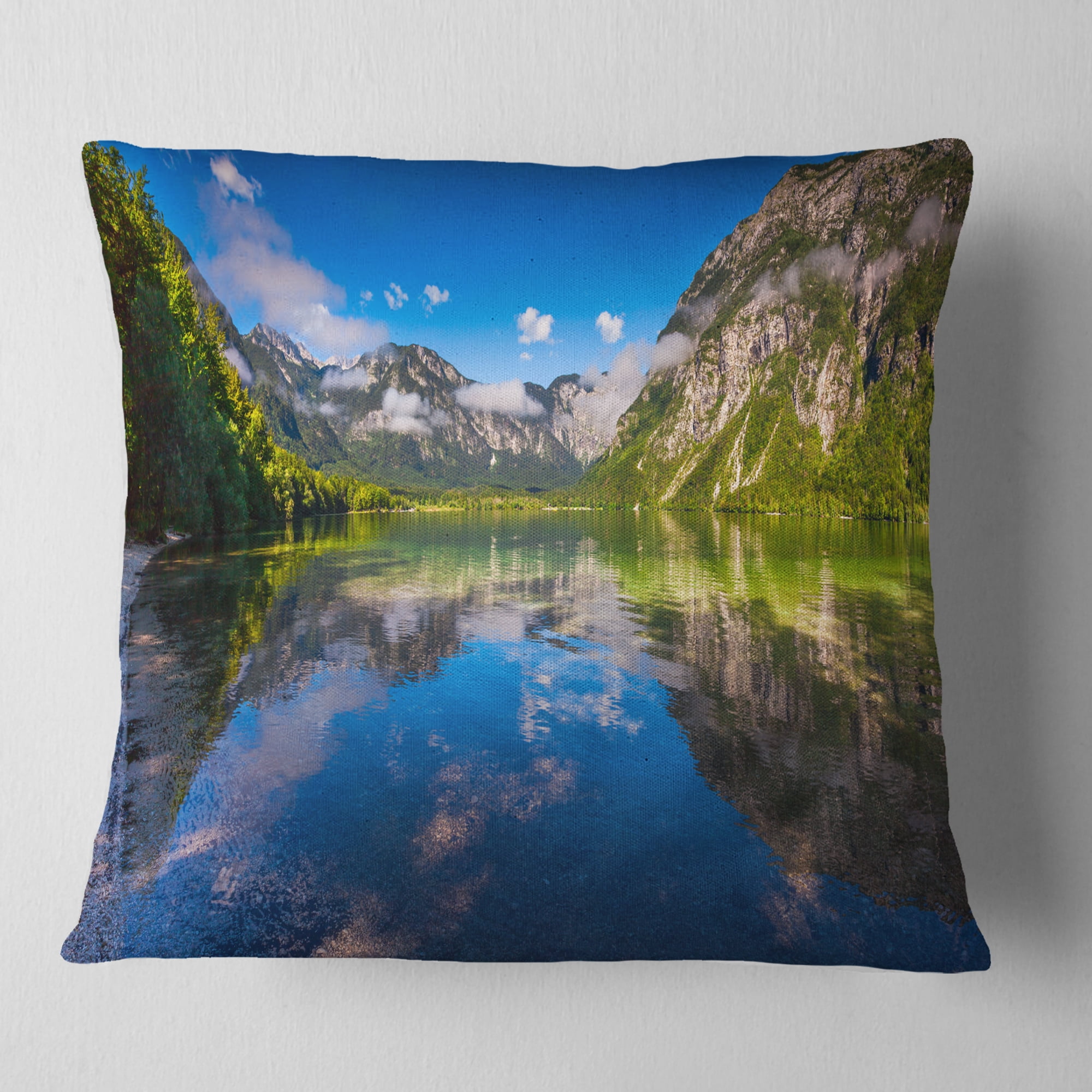 Designart Bohinj Lake in Triglav National Park - Landscape Printed Throw Pillow - 18x18