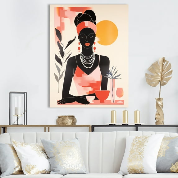 Designart "Boho African Art in Soft Colors III" Fashion Canvas Wall Art - Glam Black Woman African American Bedroom Canvas Wall Art