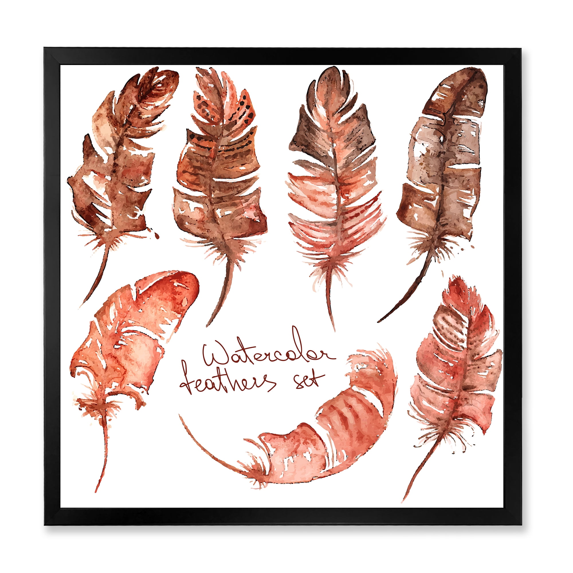 Designart 'Boho Art Feather Icons' Bohemian & Eclectic Framed Art Print