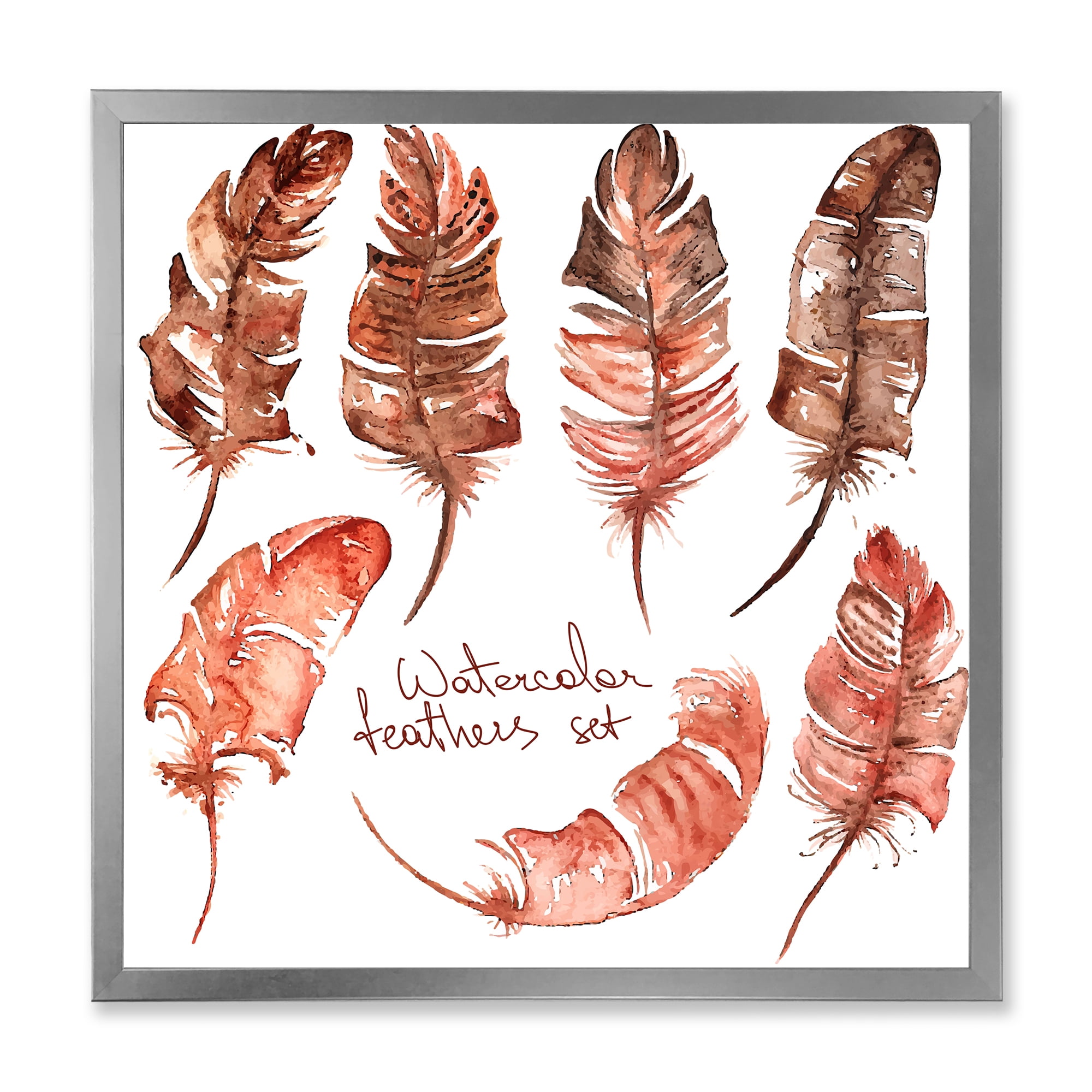 Designart 'Boho Art Feather Icons' Bohemian & Eclectic Framed Art Print