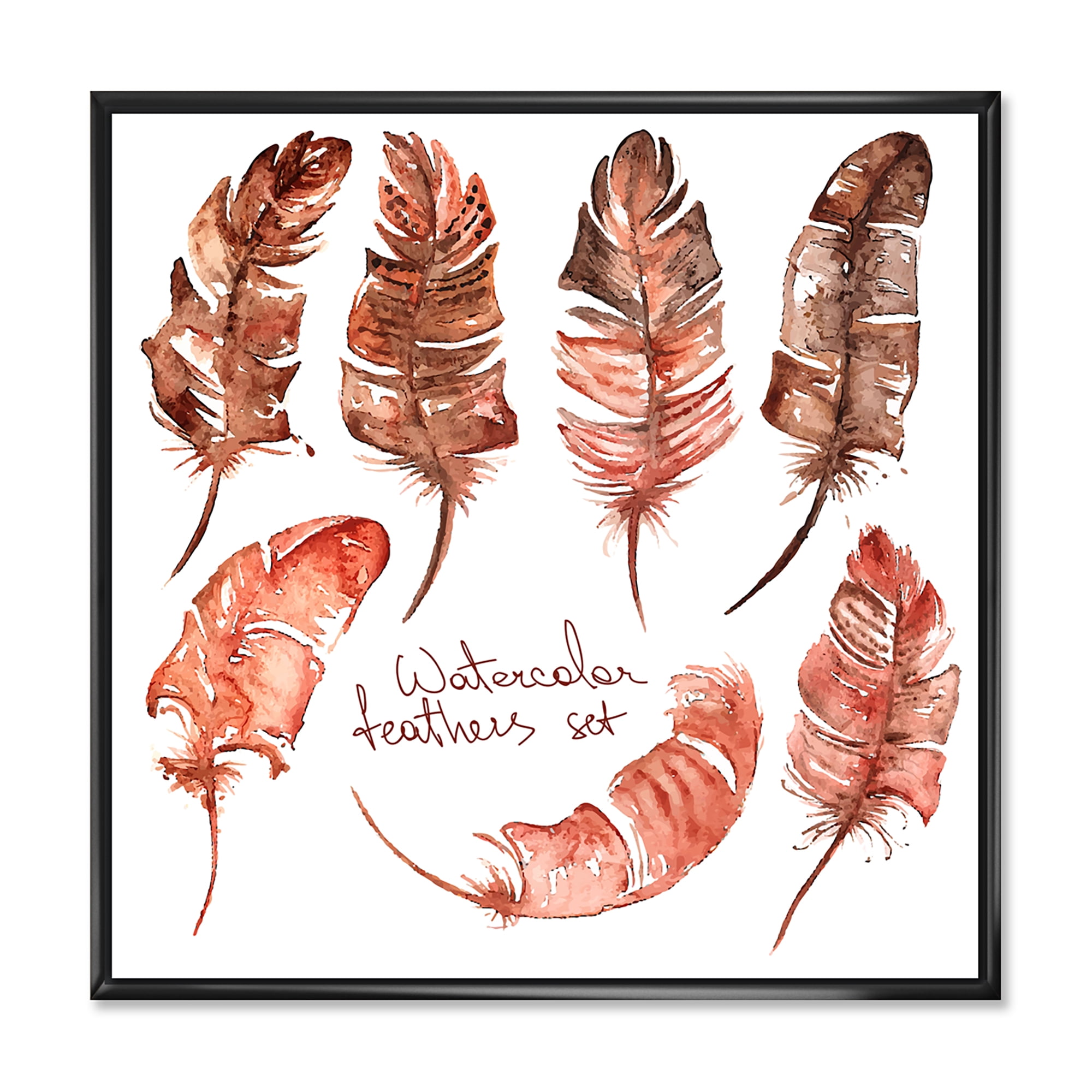 Designart 'Boho Art Feather Icons' Bohemian & Eclectic Framed Canvas Wall Art Print