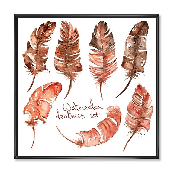 Designart 'Boho Art Feather Icons' Bohemian & Eclectic Framed Canvas Wall Art Print