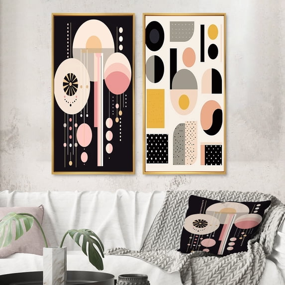 Designart "Boho Chic Geometric Abstract Art I" Modern Geometric Framed Wall Art Set Of 2 - Modern Pink Frame Gallery Set For Office Decor
