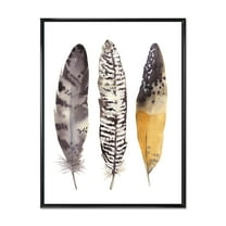 Designart 'Boho Ethnic Art Dark Gray Feathers III' Bohemian & Eclectic Framed Canvas Wall Art Print