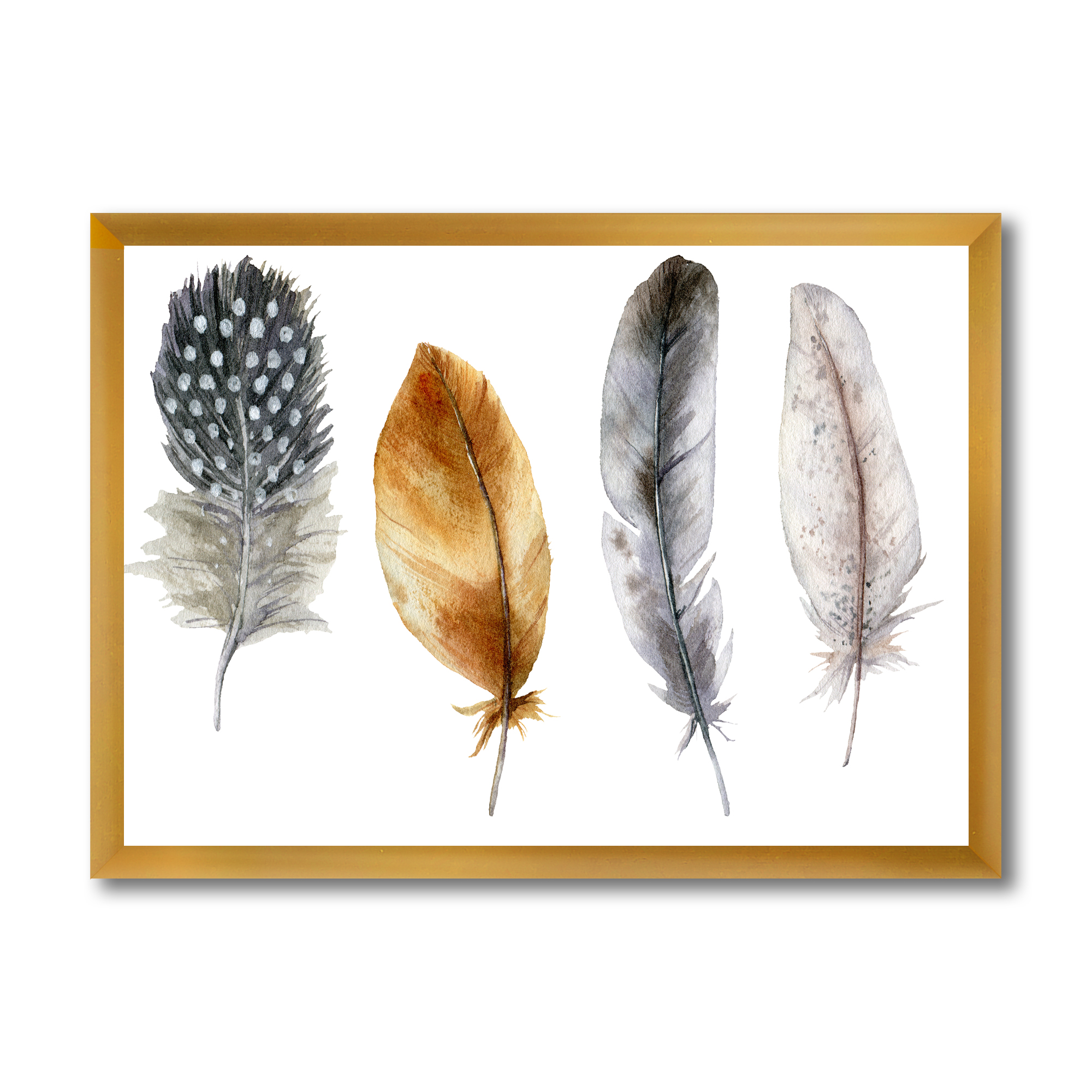 Designart 'Boho Feather In Blue and Orange Striped & Polka Dost' Bohemian & Eclectic Framed Art Print