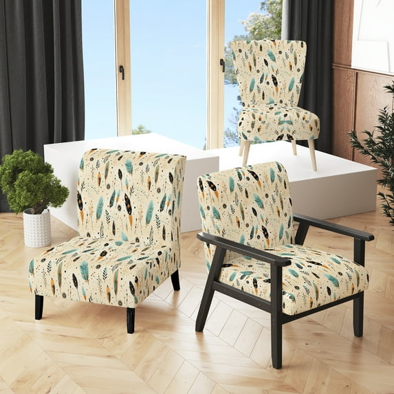Designart "Boho Feathers Pattern" Upholstered Bohemian & Eclectic Accent Chair and Boho Arm Chair - Multiple Color & Pattern